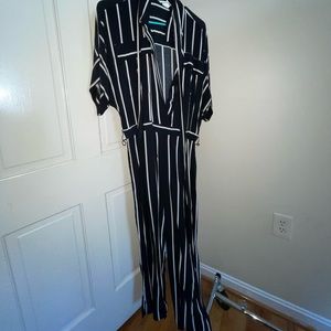 Black, white and tan stripped jumpsuit